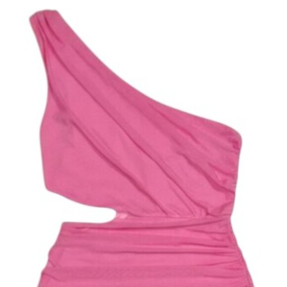 Hello Molly One-Shoulder Hot Pink Ruched Cutout Mini Dress NYE M - Picture 5 of 12